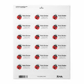 Étiquette Joli Ladybug avec les coeurs comme taches (Feuille entière)