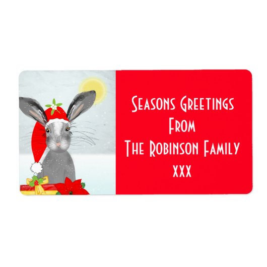 Étiquette Joli lapin lapin de Noël modifiable (Devant)