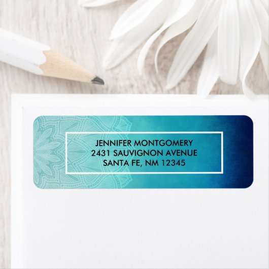 Étiquette Joli Mandala bleu Abstrait (En situation)