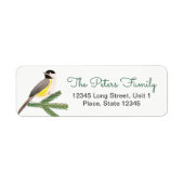 Étiquette Joli mésange de Noël oiseau jaune & arbre vert (Devant)