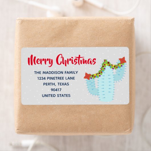 Étiquette Joli Noël Cacti Cactus Adresse (En situation)