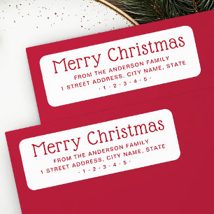 Étiquette Joli Noël rouge rouge blanc adresse de retour