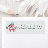 Étiquette Joli oiseau de Noël Rouge Turquoise & Blanc (En situation)