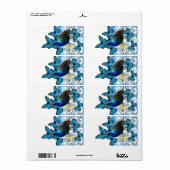 Étiquette Joli paon et papillons bleus (Feuille entière)