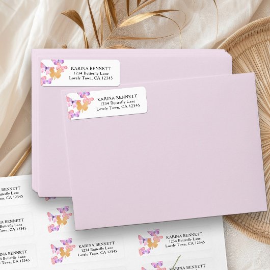 Étiquette Joli Papillon Coral Gold Adresse de retour Label