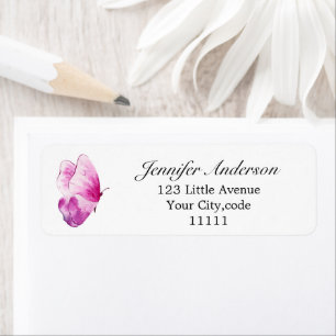 Étiquette Joli papillon rose autocollant d'adresse de retour