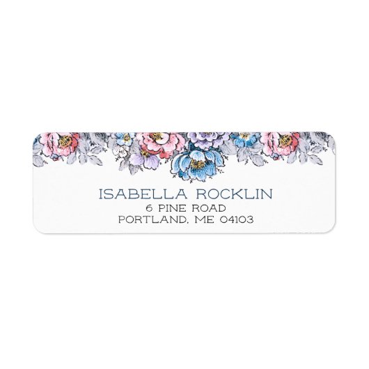 Étiquette Joli rose, bleu et violet floral (Devant)