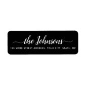 Étiquette Joli script de calligraphie noir adresse de retour (Devant)