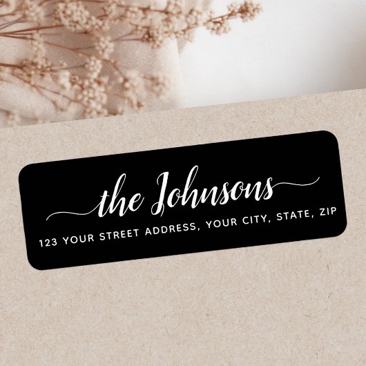 Étiquette Joli script de calligraphie noir adresse de retour