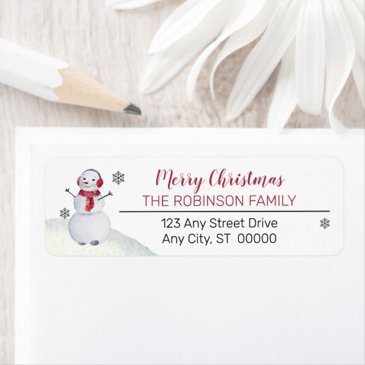 Étiquette Joli Snowman Waving Joyeux Noël (En situation)