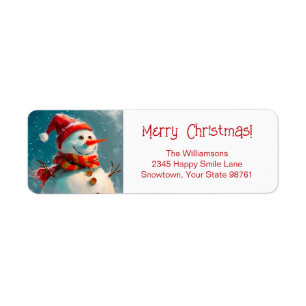 Étiquette Joli Vintage Snowman Christmas Adresse de retour