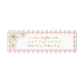 Étiquette Jolie adresse de retour à carreaux roses et margue (Devant)