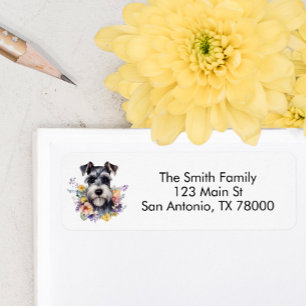 Étiquette Jolie adresse de retour Schnauzer floral