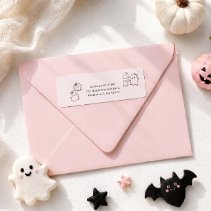 Étiquette Jolie aquarelle élégante rose Boo Halloween Retour