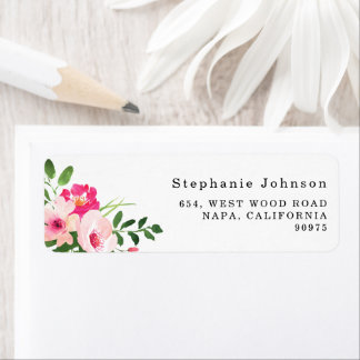 Étiquette Jolie aquarelle rose Floral Adresse de retour