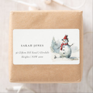 Étiquette Jolie Aquarelle Snowman Adresse de Noël