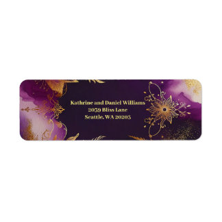 Étiquette Jolie aquarelle violet et or Mariage Floral