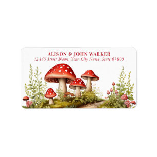 Étiquette Jolie Champignons rouges Retourner l'adresse Étiqu