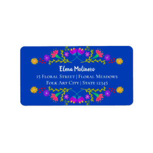 Étiquette Jolie Fiesta mexicaine Folk Art Royal Blue Adresse