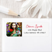 Étiquette Jolie fille avec Fleur Rouge et Papillons (En situation)