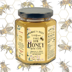 Étiquette Jolie fleur de prairie et miel d'abeille avec Étiq