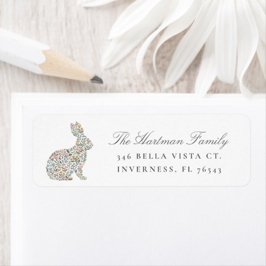 Étiquette Jolie Floral Rabbit Printemps Pâques Adresse de re (En situation)