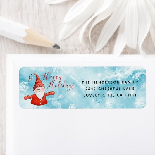 Étiquette Jolie Gnome Joyeuses Fêtes Noël Retour Adresse (En situation)