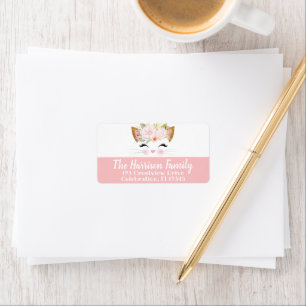 Étiquette JOLIE KITTY Rose & White Cat Face Adresse de retou