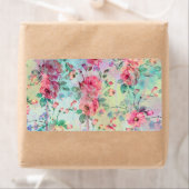 Étiquette Jolie peinture rose à fleurs aquarelles (En situation)