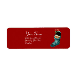 Étiquette Jolie réserve de Noël, Petit enfant rouge bleu