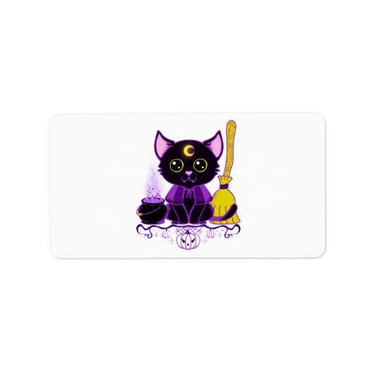 Étiquette Jolie sorcière de chat noir d'Halloween (Devant)