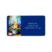 Étiquette Jolies Fleurs et mignonne Lapin Adresse de Pâques (Devant)