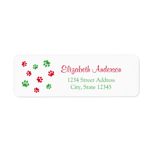 Étiquette Jote Red Green Empreintes de pattes Noël Adresse d (Devant)