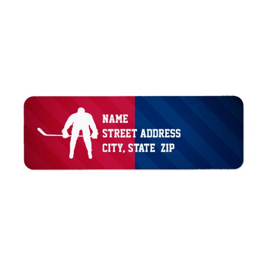 Étiquette Joueur de hockey ; rouge, blanc et bleu (Devant)