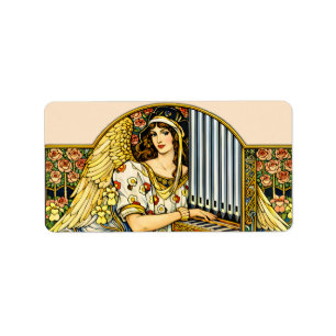 Étiquette Joueur d'orgue d'ange Art Nouveau musique vintage