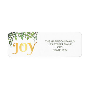 Étiquette Joy Gold Green Feuilles Adresse de retour