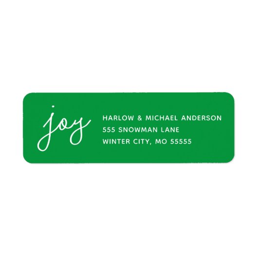 Étiquette Joy Holiday Whimsical Script Vert Custom (Devant)
