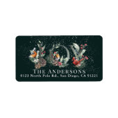 Étiquette JOY Pine Cone Red Berry Birds Adresse de Noël (Devant)