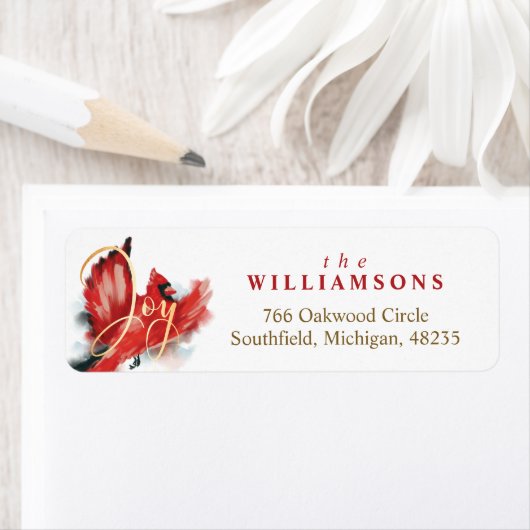 Étiquette Joy Red Flying Cardinal Aquarelle Noël Oiseau (En situation)