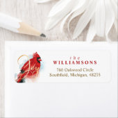 Étiquette Joy Red Perché Cardinal Aquarelle Oiseau de Noël (En situation)