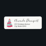 Étiquette Joy to the World Christmas Citation Typographie<br><div class="desc">Étiquettes de adresse avec une illustration amusante et fantaisiste. Design typographique en forme d'arbre de Noël avec quelques ornements de noël et une étoile au-dessus. A l'intérieur sont les mots : Joie au monde.</div>