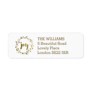 Étiquette Joy Wreath Christmas Retourner Adresse Label
