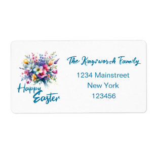 Étiquette Joyeuse aquarelle de Pâques Bouquet de fleurs de p