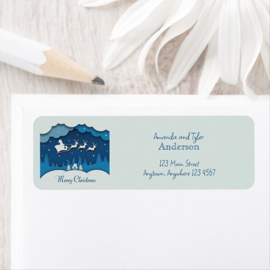 Étiquette Joyeuse calgraphie de Noël Père Noël Sleigh Reinde (En situation)