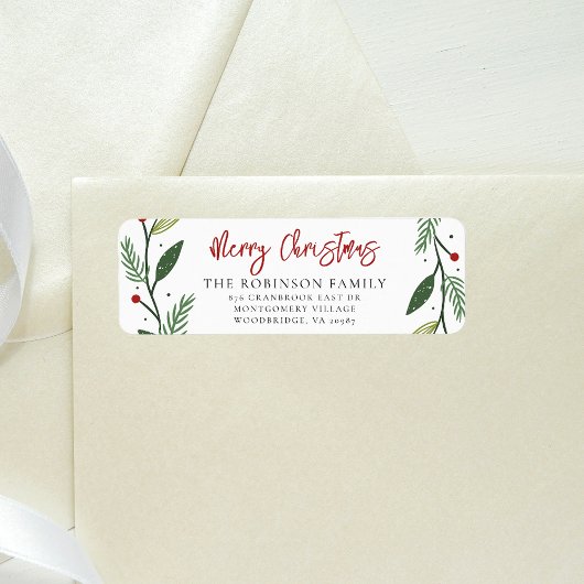 Étiquette Joyeuse couronne de Noël manuscrite Adresse de ret