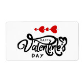 Étiquette Joyeuse Saint-Valentin calligraphie Cœurs Rouges F (Devant)