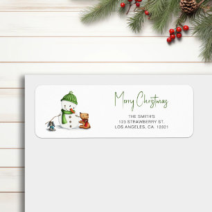 Étiquette Joyeuse typographie de Noël Snowman Adresse de ret