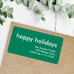 Étiquette Joyeuses fêtes | Adresse de retour verte simple<br><div class="desc">Simple et élégant "happy holiday" citation retour adresse label avec typographie moderne en blanc sur un arrière - plan vert festif dans un style minimaliste "scandi" scandinave design style. Le étiquette peut être facilement personnalisé avec votre propre salutation, nom de retour et adresse pour faire un étiquette de Noël vraiment...</div>