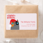 Étiquette Joyeuses fêtes - Cartoon de chat de Noël mignon (En situation)