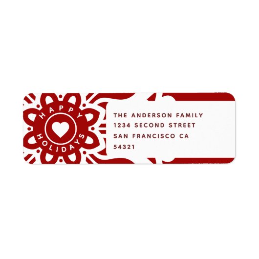 Étiquette Joyeuses Fêtes Cœur Flocon Rouge Blanc (Devant)